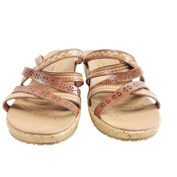 Skechers Luxe Foam Womens Size 8 Brown Wedge Sandals Strappy Floral - Picture 6 of 8